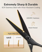 ULG Professional Hairdressing Shears 2 Pack 6.5 Inch Hair Cutting Scissors and Thinning Shears with Ergonomic Handle Lightweight for Salon Use and Home Matte Black