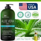 Being Naturals Aloe vera Gel - from 100% Pure Organic Aloe Infused with EGF, Stem Cell, Rosemary Oil - Natural Raw Moisturizer for Face, Body, Hair. Perfect for Sunburn, Acne, Razor Bumps 16.9 fl oz