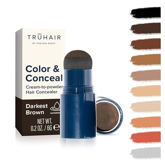 TRUHAIR Color & Conceal Waterproof Root Touch Up Hair Color Concealer - Hair Cover up for Gray Coverage and Hairline Filling - 11 Hair Colors Available (Darkest Brown)