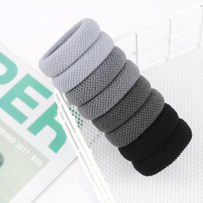 VI-FA Soft Pony Holders, Elastics Hair Bands for Thick or Curly Hair, Big Rubber Hair Bands for Women and Girls, Fancy Hair Ties,Hair Scrunchies 8pcs (Gray)