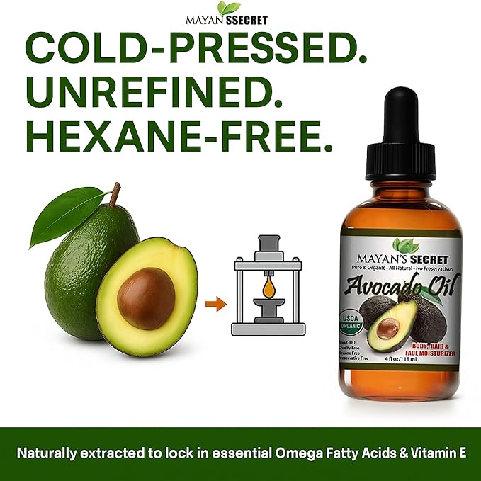 Mayan's Secret - Avocado Oil For Hair and Skin - Natural Dry Skin Face Moisturizer - Collagen Boosting for Aging Skin Combat Fine Lines and Wrinkles