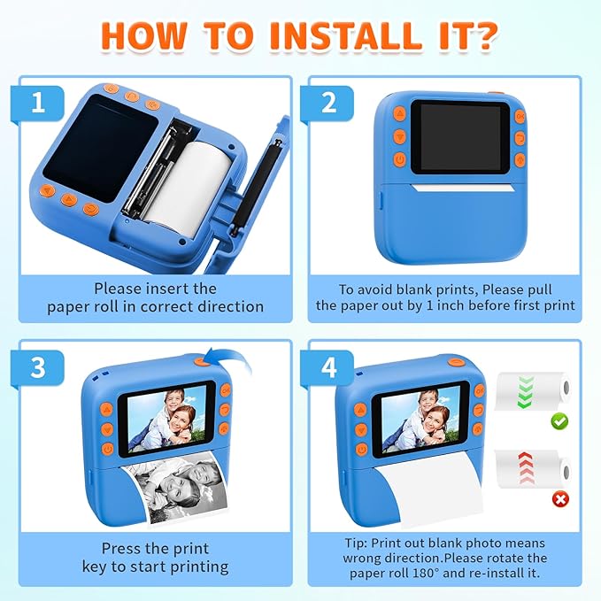 Instant Print Camera for Kids, Christmas Birthday Gifts for Girls Boys, 1080P Instant Digital Print Cameras for Toddler,Portable Toy for 4 5 6 7 8 9 10 Year Old Girl with 32GB SD Card，Blue