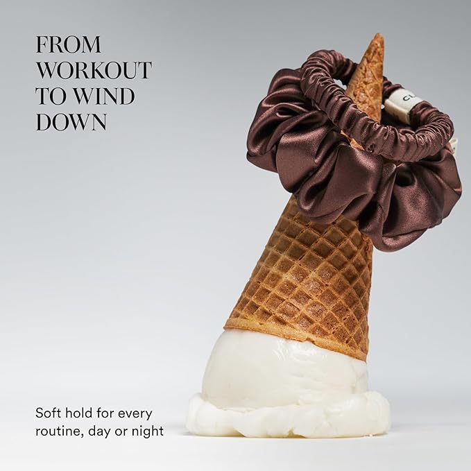 Clementine Sleepwear Organic Silk Scrunchie Set Ice Cream | 4 Skinny and 4 Midi Scrunchies Made with GOTS Certified Silk for Gentle, Frizz-Free Styling