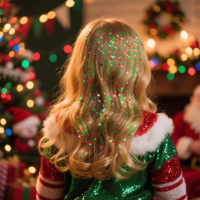 MEICOLY Christmas Face Glitter Stick,Hair Glitter for Women,Waterproof Sparkle Makeup Stocking Stuffers,Red Silver Green Body Glitter for Party Rave Costume Accessories