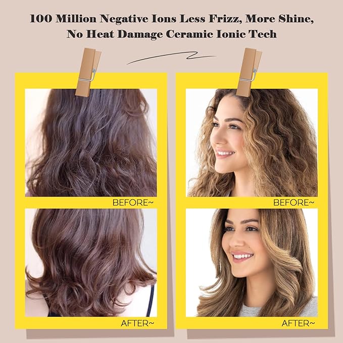 Portable Mini Travel Blow Dryer Brush for Women, Light Weight Dual Voltage 110V-120V/220V-240V Hot Air Brush with International Power Adaptor