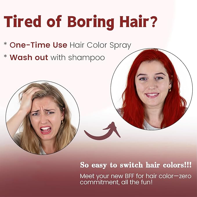 Red Hair Spray Color Temporary, Hair Color Spray 1-Day Hair Dye Colored for Kids Women Men, Hair Wax Color Washable, Hair Paint Halloween Fast-Drying 4.06 Fl Oz