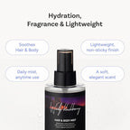 Perfumed Hair Mist for Women – Castor Oil for Shine & Long-Lasting Scent, Clean Hair Perfume & Body Mist – Botanical Waters & 17 Amino Acids, Sulfate, Paraben, Silicone-Free – Woody Darkberry, 125ml