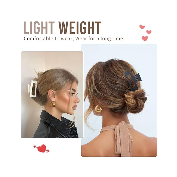 LuSeren 8 Pack White and Black Hair Clips for Women 4.3 Inch Large Hair Claw Clips for Women Thin Thick Curly Hair, Big Matte Banana Clips,Strong Hold jaw clips