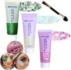 Body Glitter Face Glitter Gel: Singer Concerts Disco Festival Rave Accessories Face Glitter Makeup Chunky Sequins Mermaid Face Body Hair Glitter Gel (Green&White&Pink)