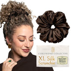Silk Scrunchies for Women Ponytail Holders – Oversized Mulberry Silk Scrunchies – Extra Large No Damage Hair Ties for Curly, Thick, and Thin - Hair Accessories for Women – Espresso, XL By Curlfriend