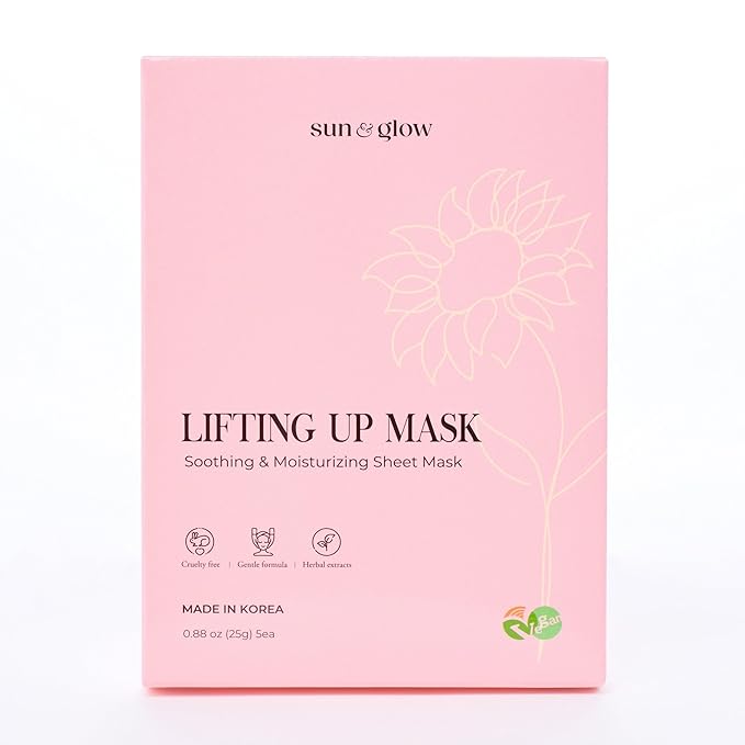 SUN & GLOW VEGAN LIFTING UP MASK Featuring a blend of Herbal Ingredients and Components Soothing and Moisturizing Sensitive Skin Korean Skincare Home Care Skincare Mask (0.88oz 25g 5Packs)