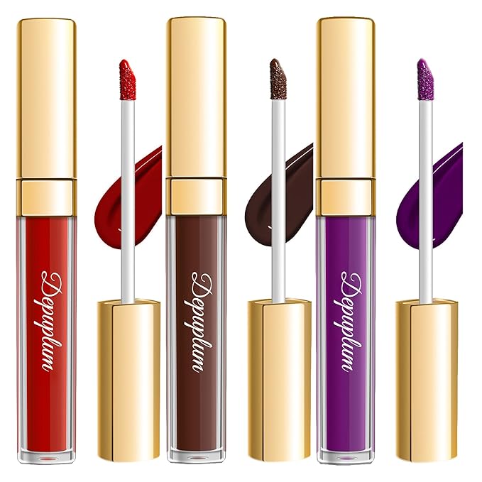 3Pc Matte Liquid Lipsticks for Women Red Lipstick Brown Lisptick Purple Lipstick Cruelty Free Long Lasting Lip Makeup, DM15+22+29