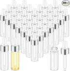 200 Pcs Mini Glass Oil Dropper Bottle Bulk, Clear Essential Small Empty Bottles Sample Containers Perfume Liquid Vials with Cap for Traveling (5 ml,Silver)