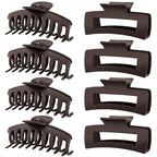 TOCESS Hair Claw Clips for Women - Large 8PK Neutral Matte Jumbo Square Hair Clips for Thick, Thin, Long, Short, Curly Hair Girls, Big Jaw Clip Set for Daily Use(Mocha Brown)