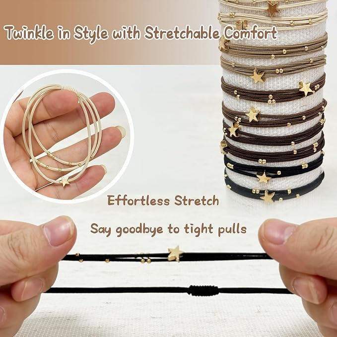 10 Packs Star Hair Ties with Gold Beads – Thin Elastic Ponytail Holders Hair Accessories for Women