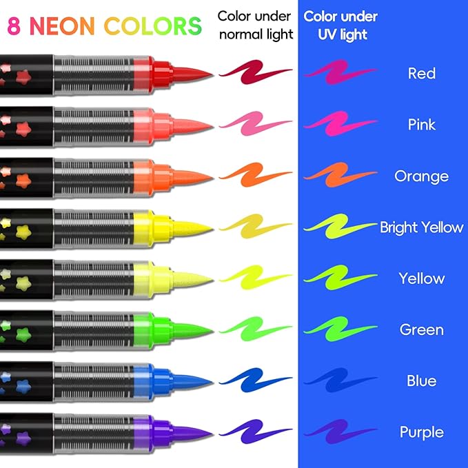 8-color luminous body painting, UV neon face painting pen, luminous face painting kit, washable skin tattoo pen, Halloween party makeup (8 colors)