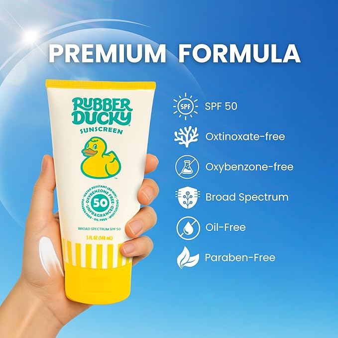 Rubber Ducky | Vitamin E Sunscreen with SPF 50, Water-Resistant Sunscreen for Face and Body | Broad Spectrum Lotion, Oil-Free Moisturizing, Alternative for Moisturizing Sunblock (1 pc., 5oz)