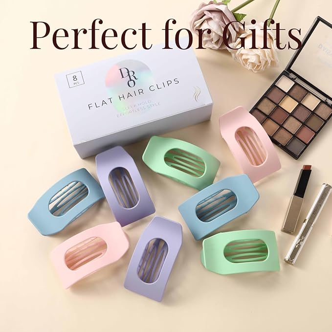 8 Pack Pastel Flat Hair Clips for Girls – Large Cute Matte No-Slip Claw Clips for Thick & Thin Hair Pink, Blue, Green, Purple, Soft Color Aesthetic Hair Accessories for Teen or Preppy Style