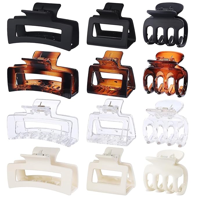 3 Styles Hair Clips for Women Small Medium Big Claw Clips for Thin Thick Hair 12 Pcs Hair Claw Clips Hair Clips Combination Hair Accessories for Women (Transparent)