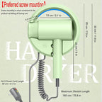 110V Hotel Wall Mounted Hair Dryer for Bathroom（with Night Light） Professional Styling HairDryer for Salon【Blue Light Negative Ions】 Fast Drying Restroom Blow Dryer，Matte Texture - Pearly White