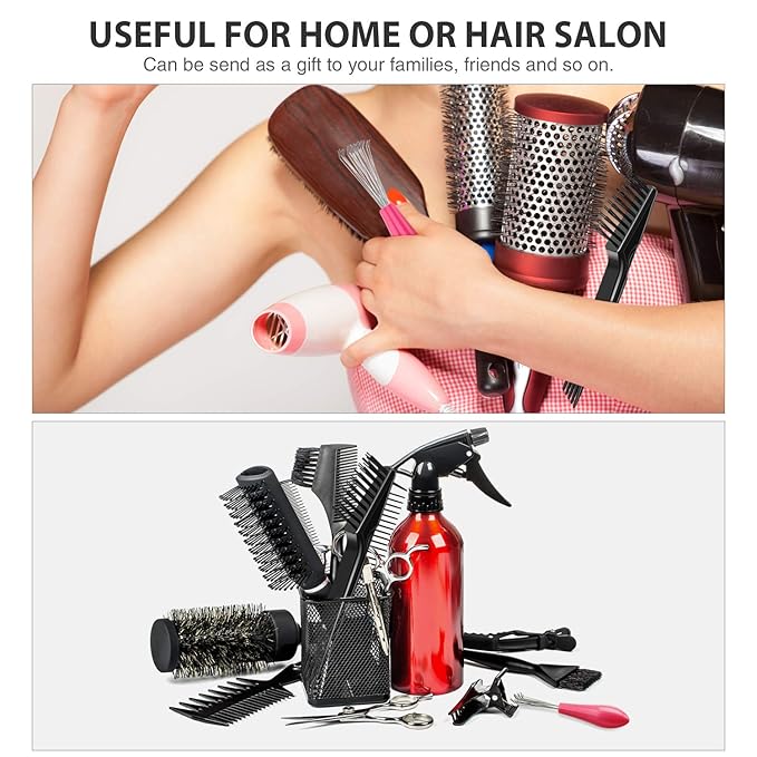 Boao 2 Pieces Hair Brush Cleaning Tool Comb Set Mini Hair Brush Dirt Remover with Metal Wire Rake for Removing Hair Dust Home and Salon Use(Pink and Black)