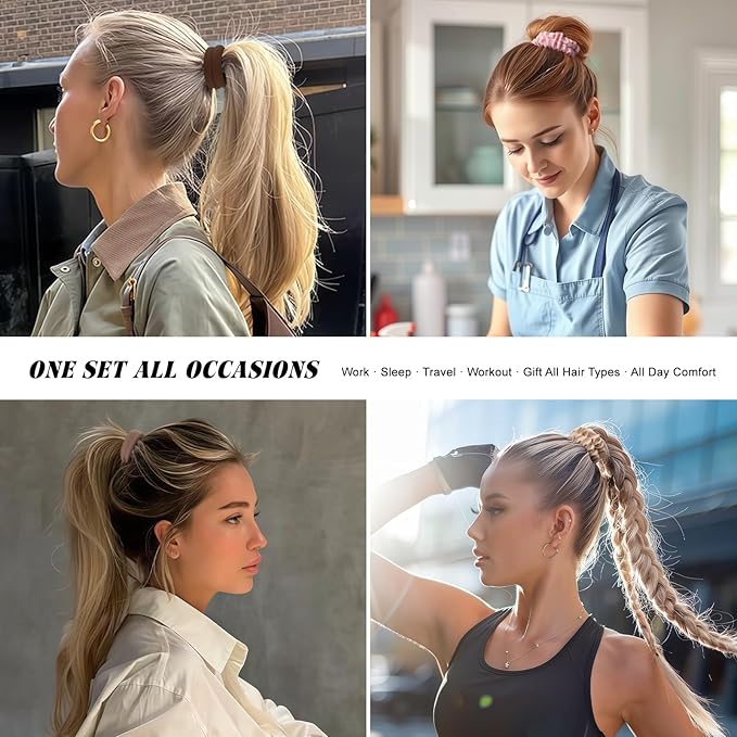 12Pcs Silk Scrunchies Hair Ties Set, No Damage Cotton Seamless Hair Bands for Women & Girls, 2.36 Inches Large Nylon Ponytail Holders