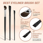 3 Pcs Eyeliner Brushes Set, Fine Angled Eyeliner Eyebrow Concealer Brushes, Upgraded Sickle Ultra Thin Extra thin Eyeliber Brush Slanted Flat Angle for Beauty Cosmetic Tool