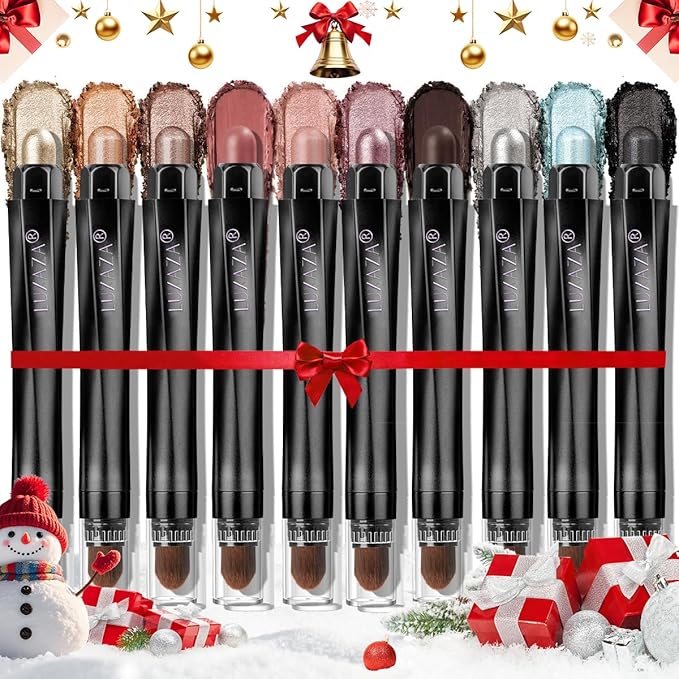 Blue Eyeshadow Stick Makeup Set 10PCS, Neutral Shimmer And Matte Cream Eye Shadow Palette, Metallic Bronze Smoky Eyeliner Brightener Crayon Pencil Kit, Ideal Gift for Women -Mint Chocolate