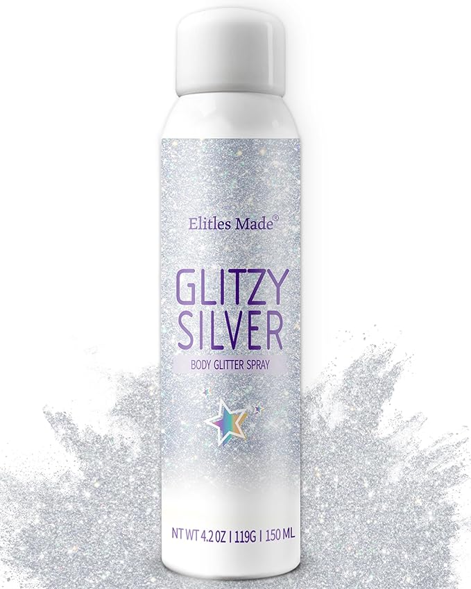 Hair Glitter Body Glitter Spray, 150ML Glitter Hairspray Silver Glitter Spray for Hair and Body, Hair Glitter for Kids Women, Body Shimmer Festival Rave and Makeup 4.2 Fl Oz