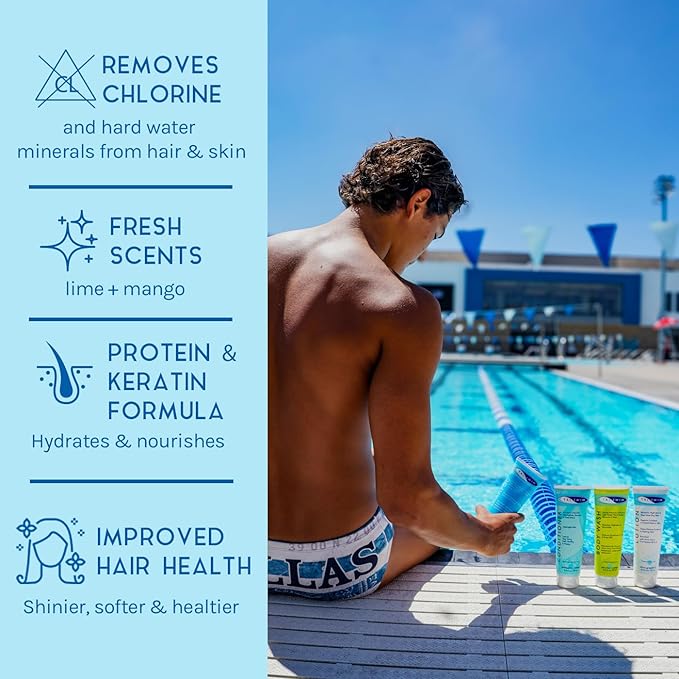 TRISWIM Chlorine Removal Body Wash & Swim Shampoo Set 8.5 fl oz Each | Complete Swim Care Kit with Aloe Vera, Pro-Vitamin B5, and Chamomile | Ideal for Hydrating Skin and Revitalizing Hair Post-Swim
