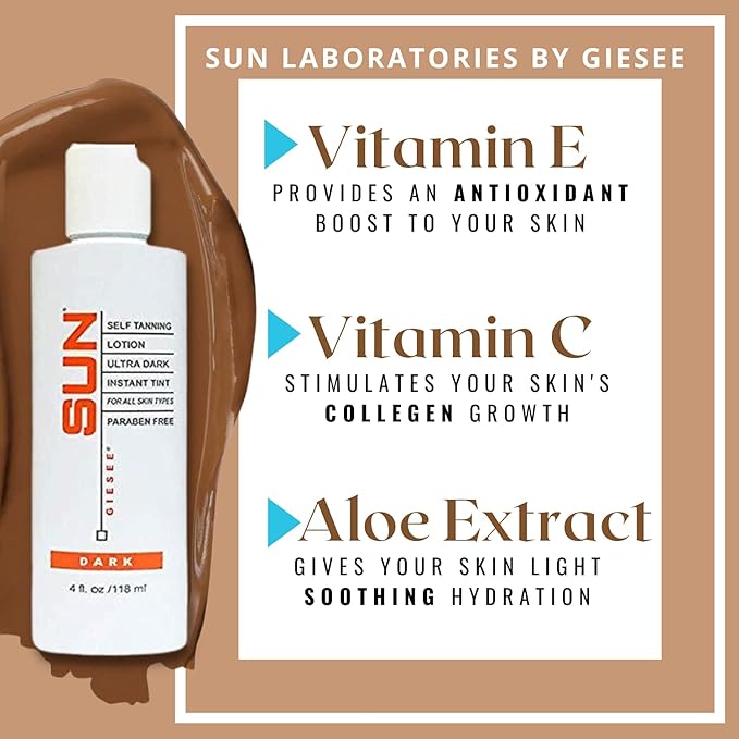 Sun Laboratories By Giesee Ultra Dark Self Tanning Lotion with Tanning Mitt - Long Lasting Self Tanner for Face and Body - Instant Sunless Tanning Lotion - Achieve a Natural-Looking Tan