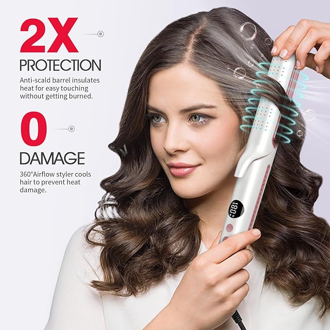 Airflow 2-in-1 Hair Straightener & Curler, Titanium Flat Iron with 360° Cooling Vents for Style Locking | Dual Voltage for Travel, 5 Heat Settings, Auto Off & 15s Fast Heat-Up