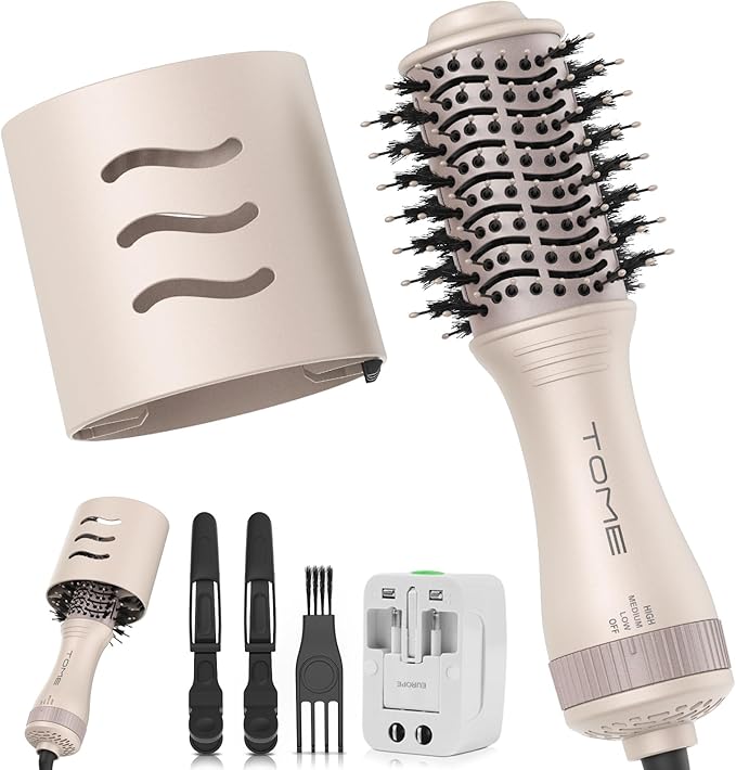 Blow Dryer Brush, Hair Dryer Brush in One, 600W Oval Hot Air Volumizer & Straightener, Anti-Frizz Blowout Styling Brush, Dual Voltage 110–240V Travel (2 Inch) Pink