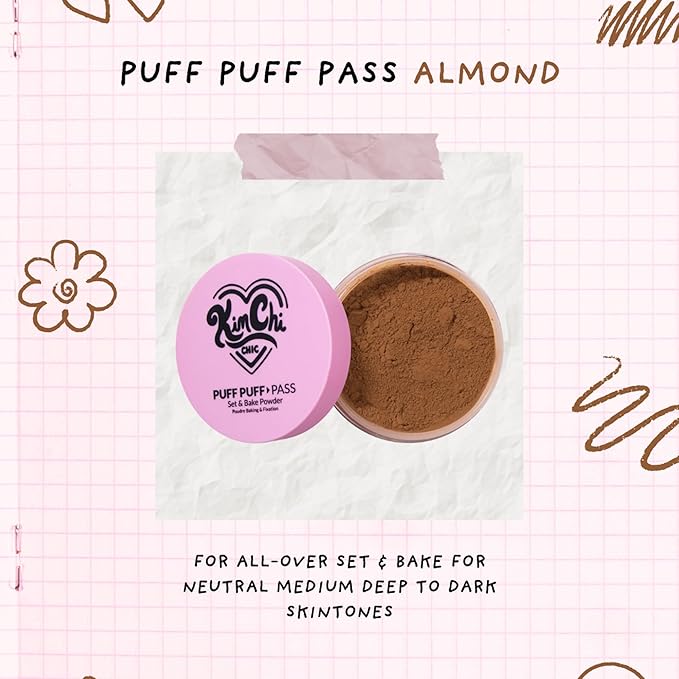 Kimchi Chic Beauty Puff Puff Pass Set and Bake Setting Powder for Makeup, Extra Fluffy Loose Face Powder Poof, Soft Natural Face Makeup for Uneven Skin Tone, 06 Almond