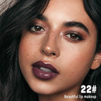 evpct Chocolate Brown Shiny Longwear No-Budge Liquid Lip Color Lipstick Makeup, Highly Pigmented Color Instant Shine, Waterproof Long Lasting Lipstick Women Lip Stain Gloss with Lip Liner Brush, 22#