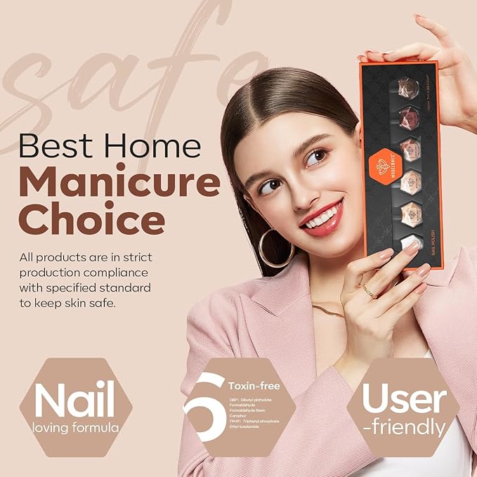 modelones Brown Nail Polish Set 6 Colors, Nude Burgundy Glitter Fall Winter Quick Dry Mini Nail Lacquer Kit Dark Red Nail Art DIY Home Salon Nail Art Manicure Gifts for Women Girls