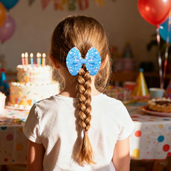 Velvet Sequin Hair Bows Elegant Blue Bow for Women Girls, 4in Glitter Handmade Hair Clips Alligator Clips Sparkly Ponytail Holder Hair Accessories for Christmas, Birthday Party, Wedding, Valentines