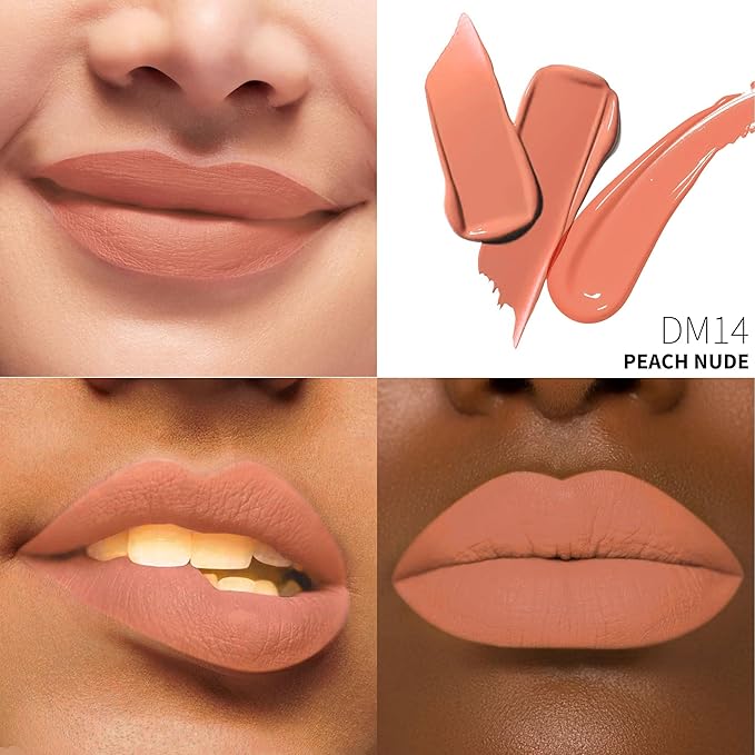 Peach Lipstick Matte for Women Superstay Nude Long Lasting Lipstick Smudgeproof Liquid Lipsticks Cruelty Free Lip Makeup, DM14 Peach Nude