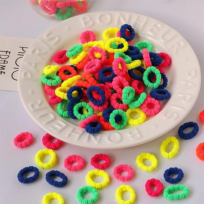500 PCS Multicolor Cotton Hair Ties, Small Seamless Kids Hair Ties – Soft No-Crease Baby Hair Elastics for Girls, Kids & Toddlers, Gentle Ponytail Holders for Thin & Thick Hair. (Fluorescent Color)