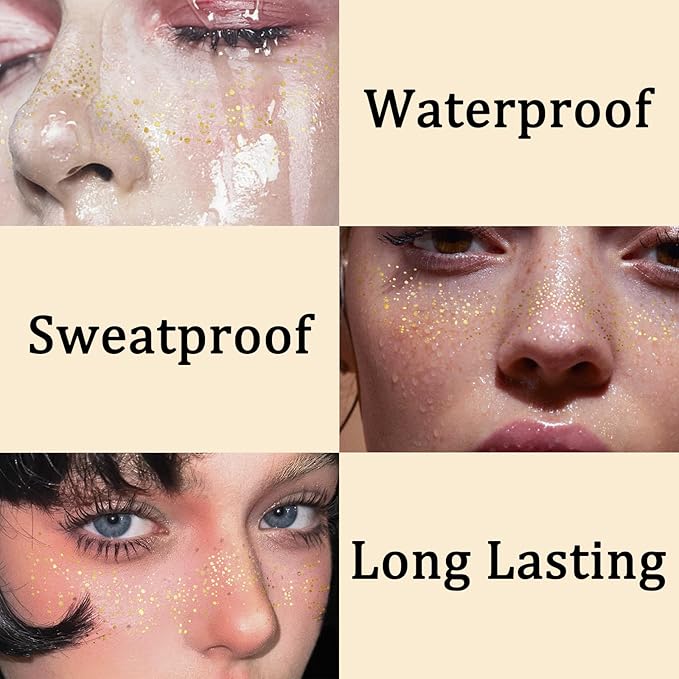 24PCS Glod Glitter Freckle, Gold Freckles Temporary Face Tattoo, Gold Freckle Tattoo, Body Face Glitter for Women Girls, Waterproof Long-Lasting Party, Festival, Concert Makeup Accessories