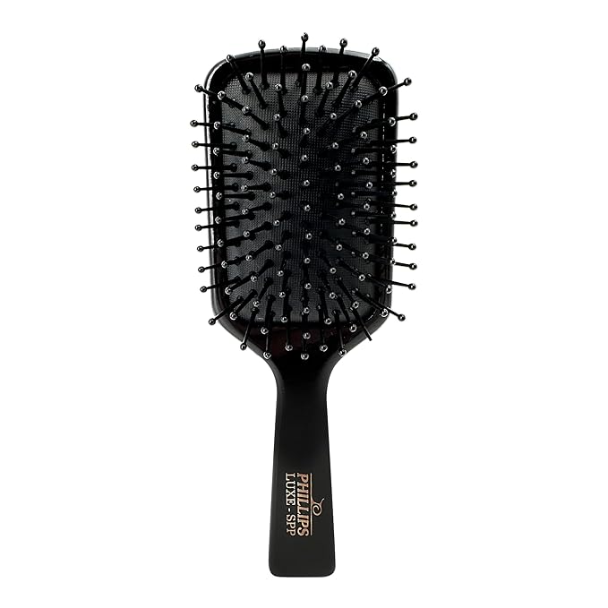 Phillips Brush Luxe Square Paddle Purse Sized Hair Brush, Sleek Black Color with Gold Accents – 7 inch Detangler Paddle Brush from the Luxe Series by Phillips Brush
