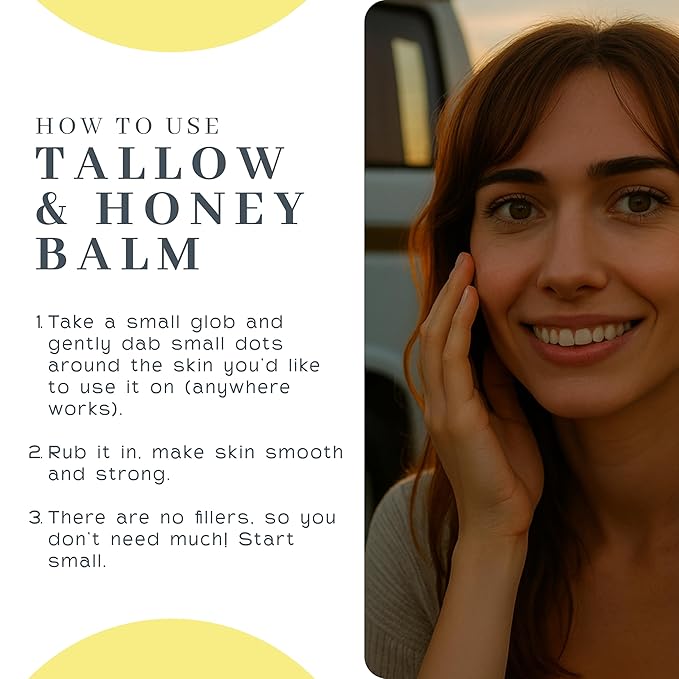 Vanman's Tallow and Honey Balm With No Added Scent - Beef Tallow Face Moisturizer with Grass-Fed/Finished Beef Tallow for Skin, Organic Raw Honey and Beeswax, Cold Pressed Olive Oil - 2 oz