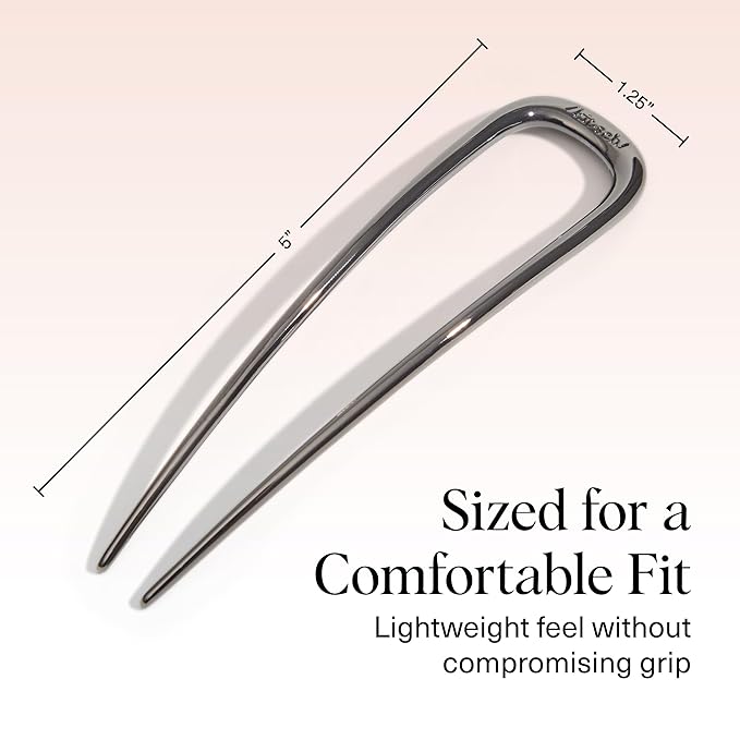 Kitsch Metal French Hair Pin for Women - Elegant Hair Accessories, Ideal for Buns & French Twist, Designed for a Secure, Comfortable Fit | Ideal Gifts for Women - Hematite