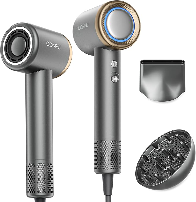 Hair Dryer, CONFU Ion Hair Dryer with Diffuser for Curly Hair, 110000 RPM Professional High Speed Blow Dryer, 1400W Diffuser Hairdryers Fast Drying for Women Men