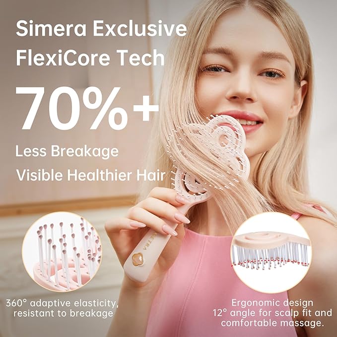 Simetra Detangler Hair Brush for Woman and Men, Original Detangling Brush for Curly Hair/Fine &Thick/Wet & Dry Hair, Holiday Present Hairbrush - Natural Crystal Inlay & 14K Gold Plating