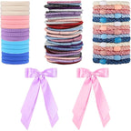 Hair Ties for women 5 styles Hair Elastics(15 No Damage Hair Ties 50 High Elastic Ties 15 Ponytail Holders 2 Bow Hair Clips 20 Snap Hair Clips) Pain-free No Crease multiple colors for all hair types
