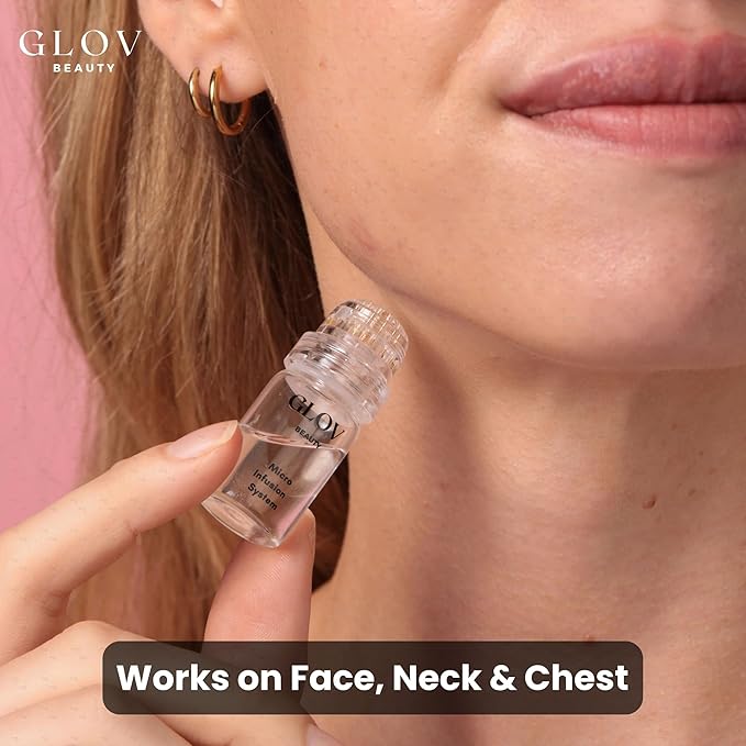 Glov Beauty Micro Infusion System for Face & Lips – 0.25mm 24k Gold Cosmetic Facial Stamp with Hyaluronic Acid, Collagen Peptides & Licorice Root Serum Ampoules (2x Infusion Application, 6x Serums)