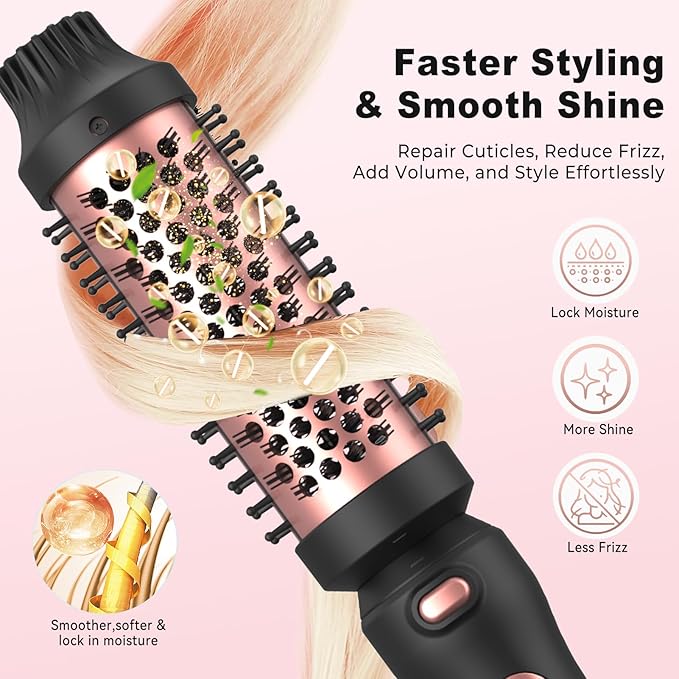 Thermal Brush Set 3-in-1 Curling Iron Brush Set, Dual Voltage 110-220V Thermal Hair Brush with 11 Temp Settings, 3 Interchangeable Travel Curling Irons (1.25“, 1.5”, & 1.75" Barrels) (Pink)