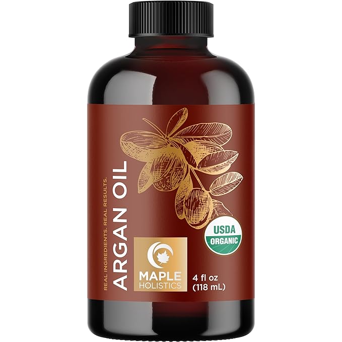 Certified Organic Argan Oil for Hair Skin & Nails - 100% Pure Moroccan Argan Oil Organic Cold Pressed and Unrefined - Fast Absorbing Hair Body and Face Moisturizer plus Beauty DIYs (4 Fl Oz)