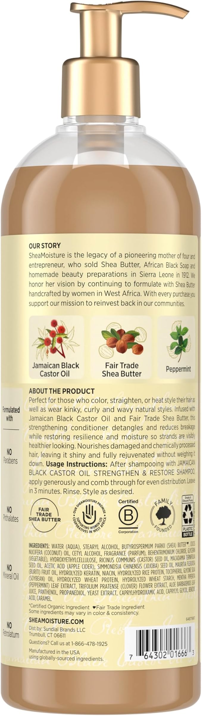 SheaMoisture Strengthen & Restore Conditioner Jamaican Black Castor Oil for Damaged Hair Paraben-Free 24 oz